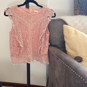 Pink laced sleeveless blouse